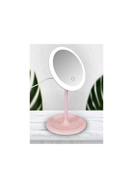 Mobee Beyaz Dokunmatik LED Işıklı USB Li Yuvarlak Masa Üstü Makyaj Aynası Makyaj Aynası Ledli