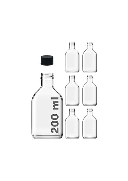 Afracam 200 cc Kapaklı Cold Brew Şişesi 200 ml Yassı Soğuk Kahve Cam Şişe 6 Adet (Siyah (Plastik))
