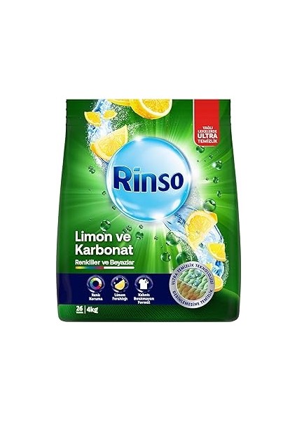 Rinso Toz Çamaşır Deterjanı Limon ve Karbonat Renkliler ve Beyazlar Için 4 kg