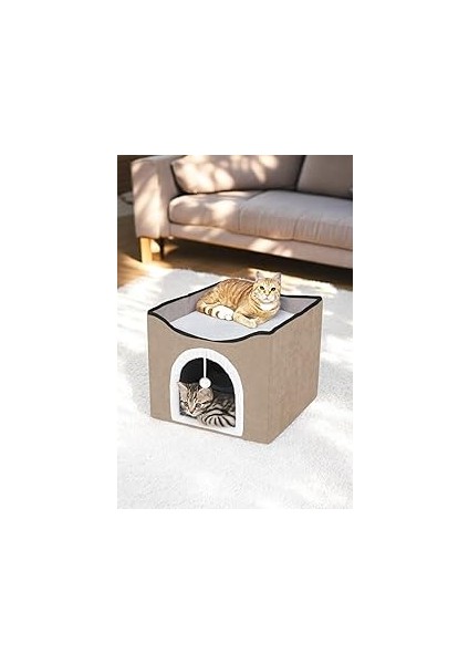 Ti̇neke Sevimli Katlanır Taşınabilir Çok Fonksiyonlu Kapalı Kedi Evi Yatağı Kahverengi̇