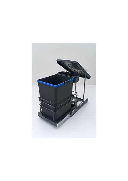 Cassone 16+1 Litre Dolap Içi Raylı Teleskopik Antrasit Çöp Kovası, Minimum Kapak Genişliği 40 cm