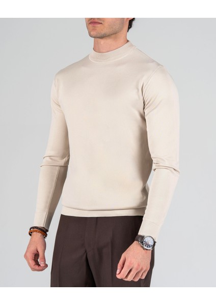 Italyan Stil Slim Fit Bisiklet Yaka Triko Kazak Taş T14523