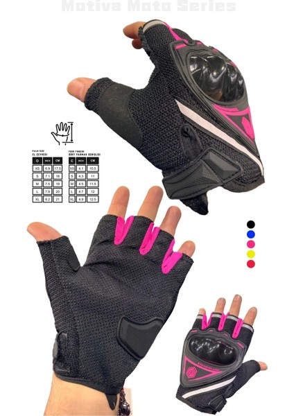 Pembe Kısa Yarım Parmak Kadın Motosiklet Eldiveni MW120P modelleri