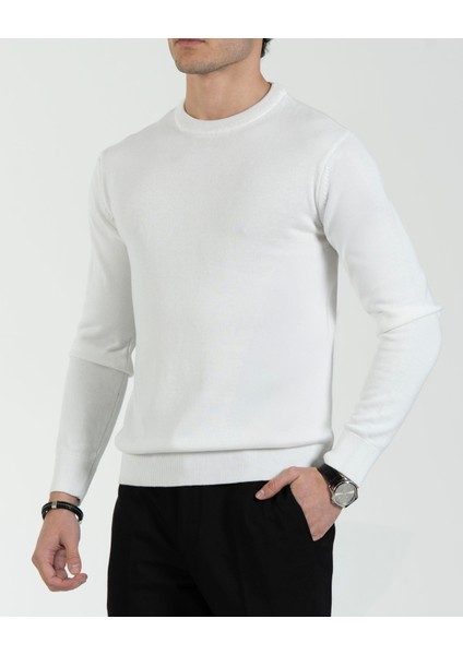 Italyan Stil Slim Fit Erkek Bisiklet Yaka Triko Kazak Ekru T13119 indirimleri