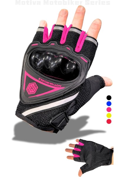 Pembe Kısa Yarım Parmak Kadın Motosiklet Eldiveni MW120P
