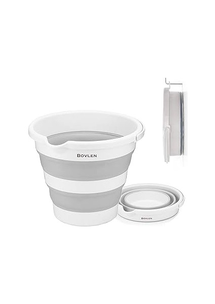 12 Litre Katlanabilir Kova - Akordiyon Katlanır Kova - Araba Kovası - Gri - 32.5 x 27.5 x 6 cm - Pp