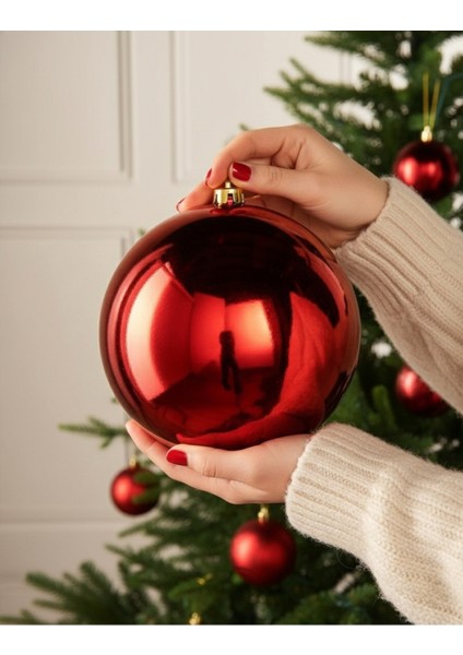 Kırmızı Yılbaşı Topları, 20 Cm, Çam Ağacı ve Vitrin Dekoru Süsleri