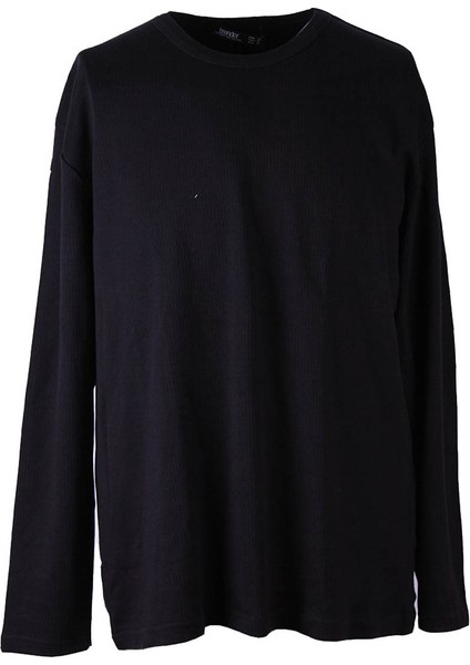 O Yaka Raporlu Interlok Siyah Erkek Sweatshirt 5503