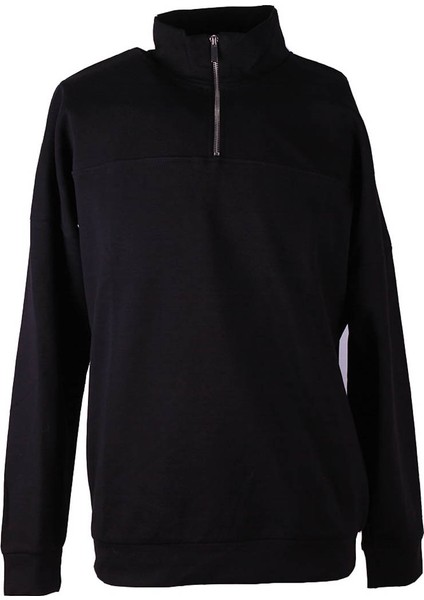 Double Face Yarım Fermuar Siyah Erkek Sweatshirt 1216