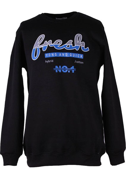 0 Yaka 3 Ip Siyah Erkek Sweatshirt Fresh Baskı