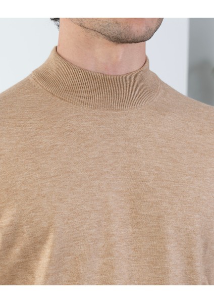 Italyan Stil Slim Fit Erkek Yarım Balıkçı Yaka Triko Kazak Camel T14878 fiyatları