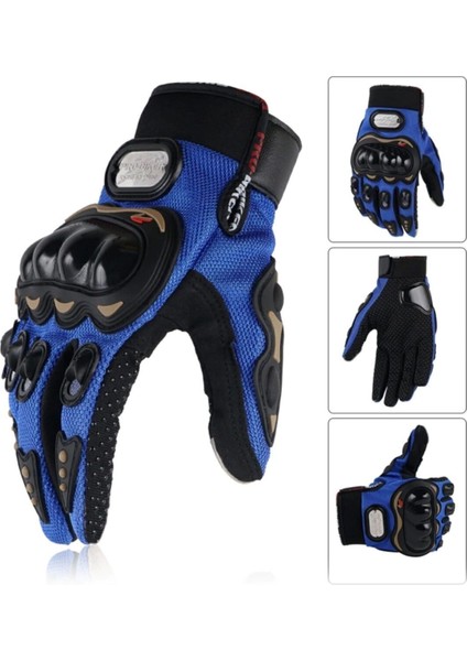 Yazlık Motosiklet Mavi 3 Mevsim Korumalı Kaymaz Elastik Kumaş Bisiklet Eldiveni
