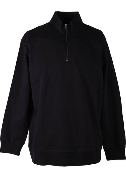 Diyagonel Yarım Fermuarlı 3 Iplik Siyah Erkek Sweatshirt 5470