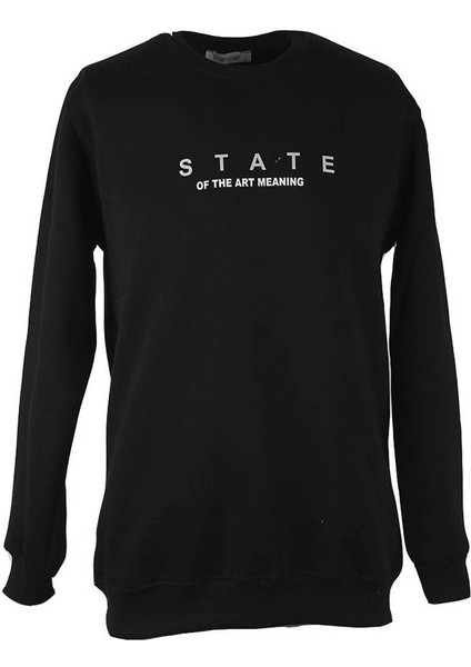 0 Yaka 3 Ip Siyah Erkek Sweatshirt State Baskı