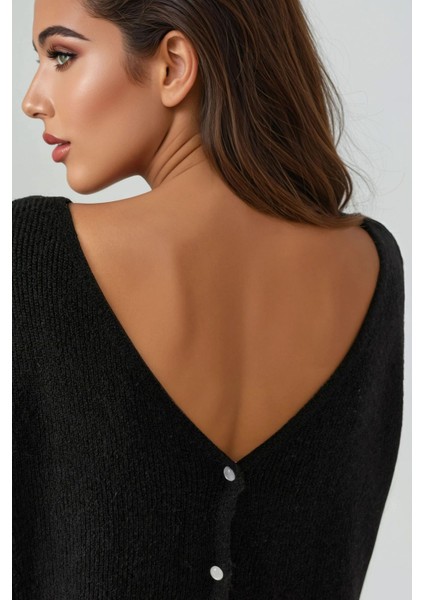 Kadın Ultra Soft V-Yaka Düğmeli Çift Kullanımlı Triko Hırka Siyah