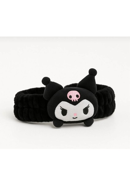 Kuromi Peluş Makyaj Tacı – Siyah Yumuşak Elastik Saç Bandı