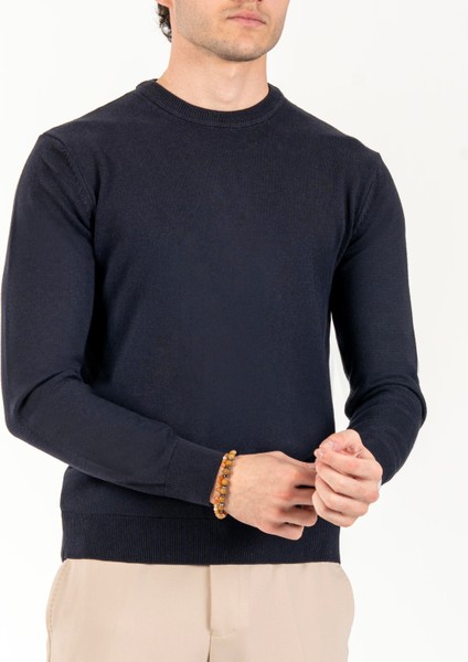 Italyan Stil Slim Fit Erkek Bisiklet Yaka Triko Kazak Lacivert T13120 modelleri