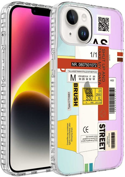 Apple iPhone 14 Plus Kılıf Airbag Kenarlı Renkli Desenli Silikon Zore Elegans Kapak