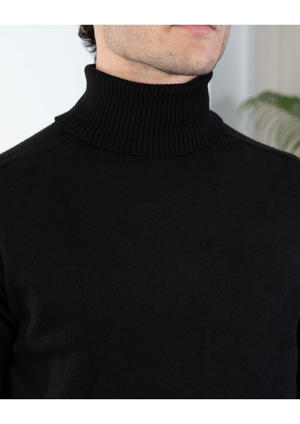 Italyan Stil Slim Fit Triko Balıkçı Yaka Boğazlı Kazak Siyah T13093 fiyatları