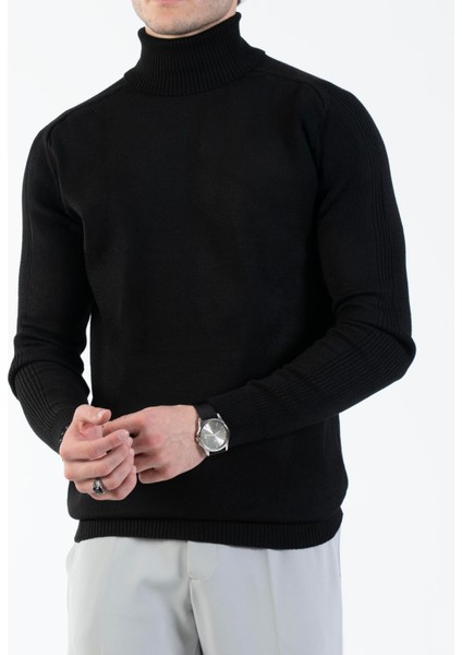 Italyan Stil Slim Fit Triko Balıkçı Yaka Boğazlı Kazak Siyah T13093 indirimleri