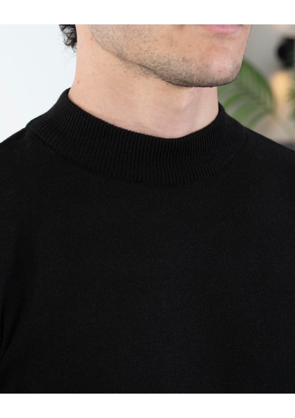 Italyan Stil Slim Fit Erkek Yarım Boğazlı Triko Kazak Siyah T13601 fiyatları
