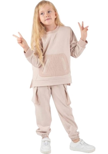 Kız Çocuk Kanguru Cep Eşofman Takımı