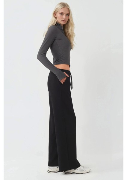 Kadın Esnek Bel Yumuşak Dokulu Palazzo Eşofman Altı Siyah fiyatları