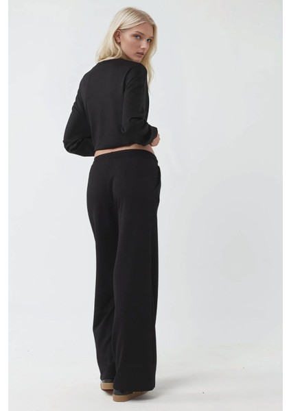 Kadın Esnek Bel Yumuşak Dokulu Palazzo Eşofman Altı Siyah modelleri