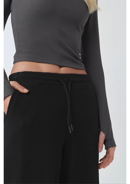 Kadın Esnek Bel Yumuşak Dokulu Palazzo Eşofman Altı Siyah fırsatları