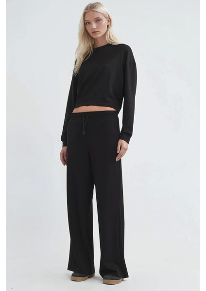 Kadın Esnek Bel Yumuşak Dokulu Palazzo Eşofman Altı Siyah indirimleri