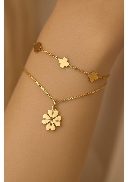 Yonca Altın Rengi Çelik Bileklik