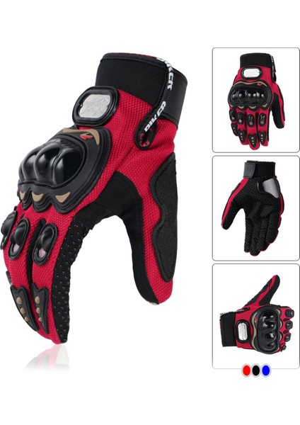 2025 Motosiklet Eldiveni Kırmızı 3 Mevsim Korumalı Dokunmatik Kaymaz Elastik Kumaş