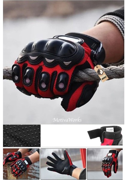 2025 Motosiklet Eldiveni Kırmızı 3 Mevsim Korumalı Dokunmatik Kaymaz Elastik Kumaş