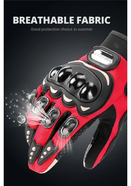 2025 Motosiklet Eldiveni Kırmızı 3 Mevsim Korumalı Dokunmatik Kaymaz Elastik Kumaş