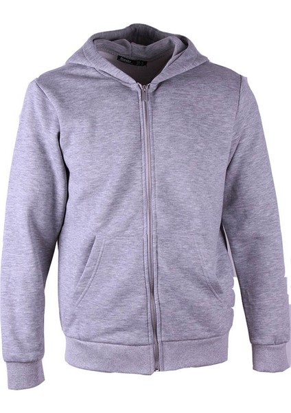 Kapüşonlu Tam Fermuarlı 3 Iplik Gri Erkek Sweatshirt 5466-1