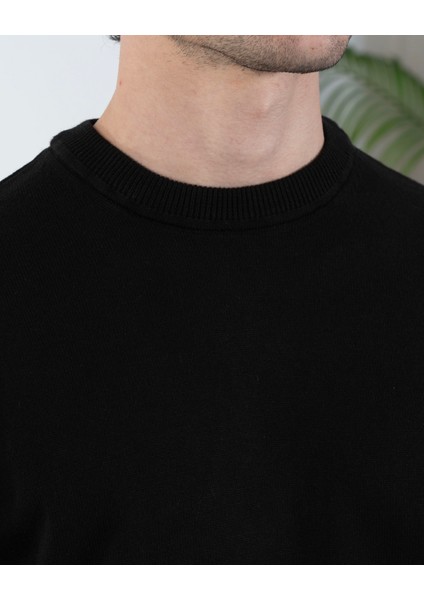 Italyan Stil Slim Fit Erkek Bisiklet Yaka Triko Kazak Siyah T13123 fiyatları