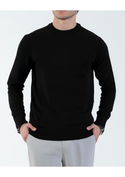 Italyan Stil Slim Fit Erkek Bisiklet Yaka Triko Kazak Siyah T13123 indirimleri