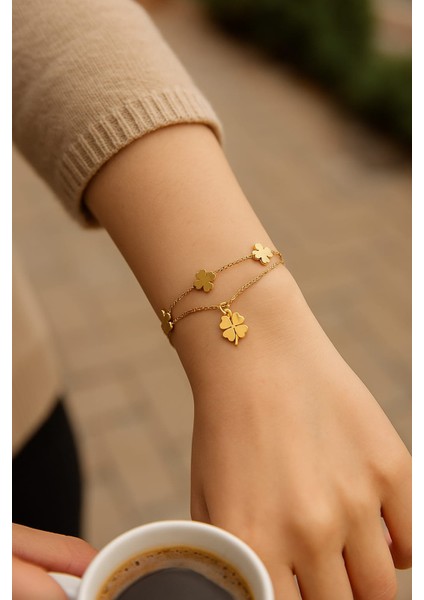 Yonca Altın Rengi Çelik Bileklik modelleri