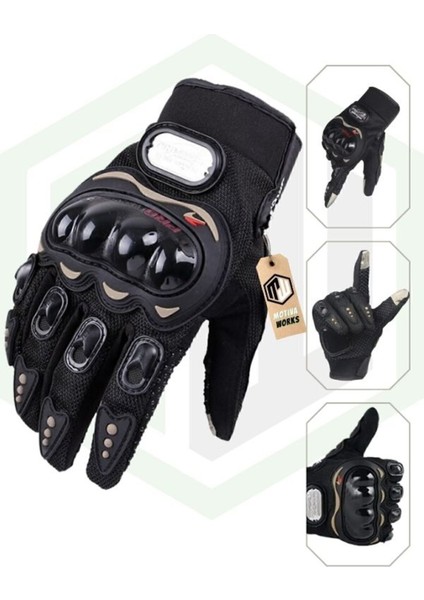 Unisex Siyah Mpro Korumalı Motosiklet Eldiveni Dokunmatikli
