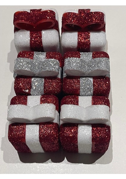 Yılbaşı Temalı Mini Hediye Paket Şeklinde Simli Parlak Ağaç Süsü 10 Adet indirimleri