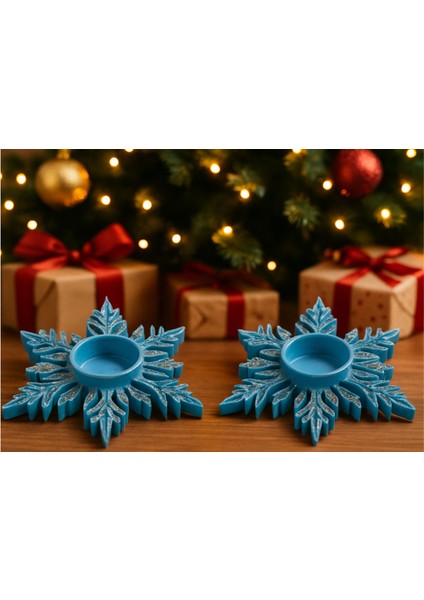 Yılbaşı Süsü, Kar Kristali Şeklinde Yılbaşı Tealight, Yılbaşı Ağacı Süsü 2 Adet