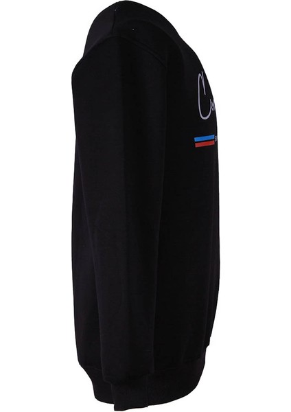 0 Yaka 3 Ip Siyah Erkek Sweatshirt Country Baskı