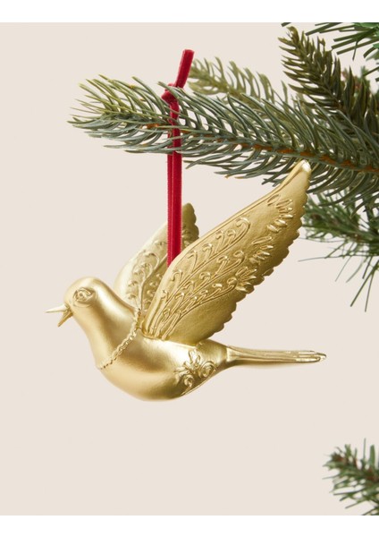 Yılbaşı Için Kuş Detaylı Süs, Parlak Sarı Renkli Dekor Ürününüz