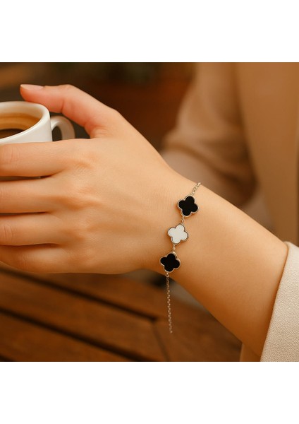Siyah Beyaz Yonca Bileklik modelleri
