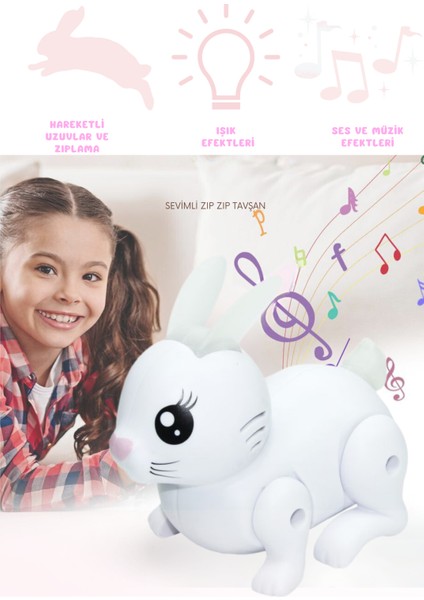 Oyuncak Müzikli Işıklı Pilli Hareket Eden ve Zıplayan Sevimli Tavşan Emekleme Yardımcı Eğitici Sesli ve Işıklı