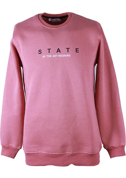 0 Yaka 3 Ip Mercan Erkek Sweatshirt State Baskı