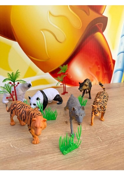 Vahşi Hayvanlar 6'lı Set Panda Kurt Çita Aslan Kaplan Oyuncak Hayvan 6 Adet Aksesuarlı