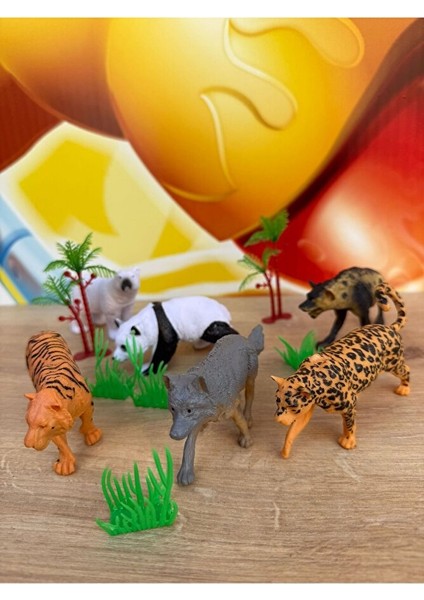 Vahşi Hayvanlar 6'lı Set Panda Kurt Çita Aslan Kaplan Oyuncak Hayvan 6 Adet Aksesuarlı fiyatları