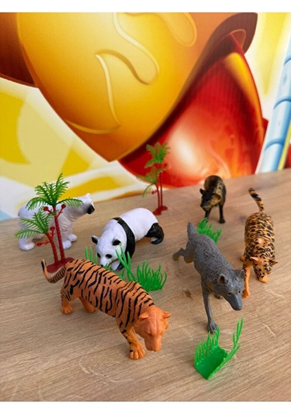 Vahşi Hayvanlar 6'lı Set Panda Kurt Çita Aslan Kaplan Oyuncak Hayvan 6 Adet Aksesuarlı modelleri