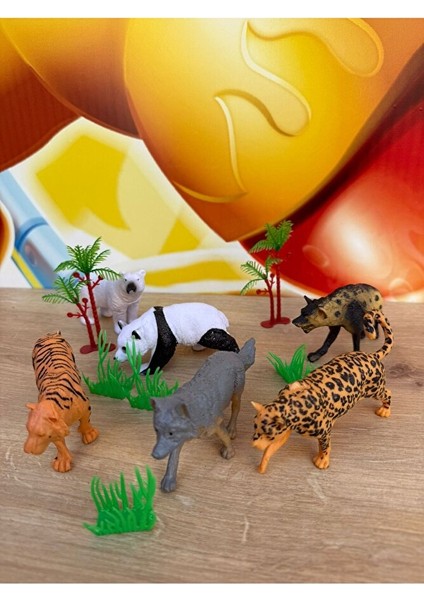 Vahşi Hayvanlar 6'lı Set Panda Kurt Çita Aslan Kaplan Oyuncak Hayvan 6 Adet Aksesuarlı fırsatları